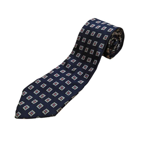Brooks Brothers 346 Men's 100% Silk Necktie USA Geometric Navy - Preowned - Picture 1 of 2